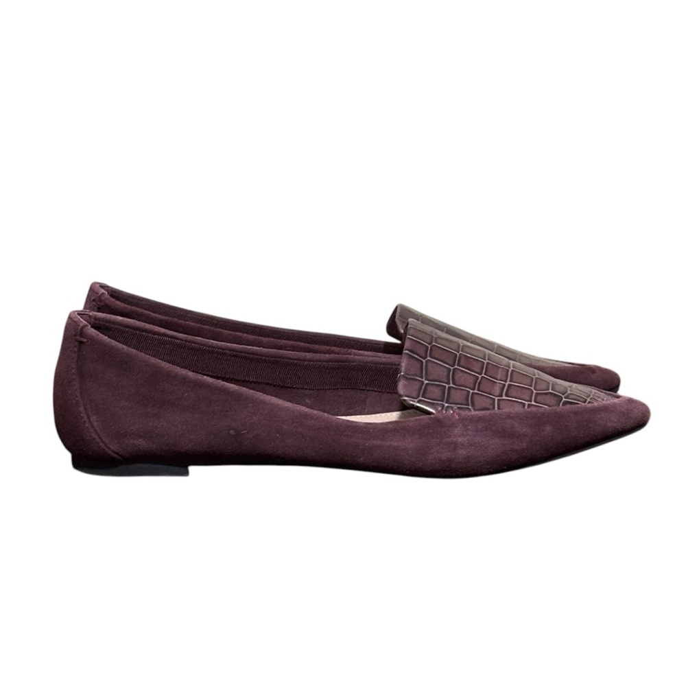 Essex Lane El-Aleanor Deep Wine Suede Crocodile Flat Loafer. Women’s 6.5 37